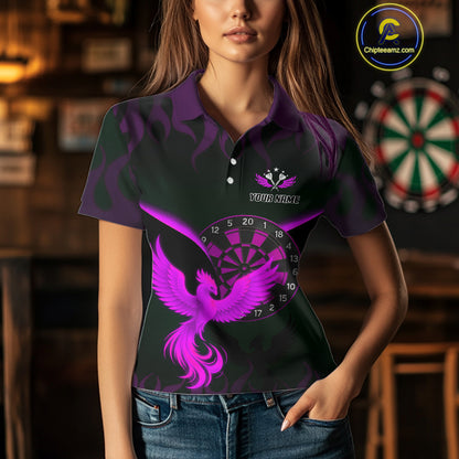 Phoenix Flame Dartboards Women's Darts Shirt - Custom Name & Team Jersey | Opt3 - Purple NYN0638