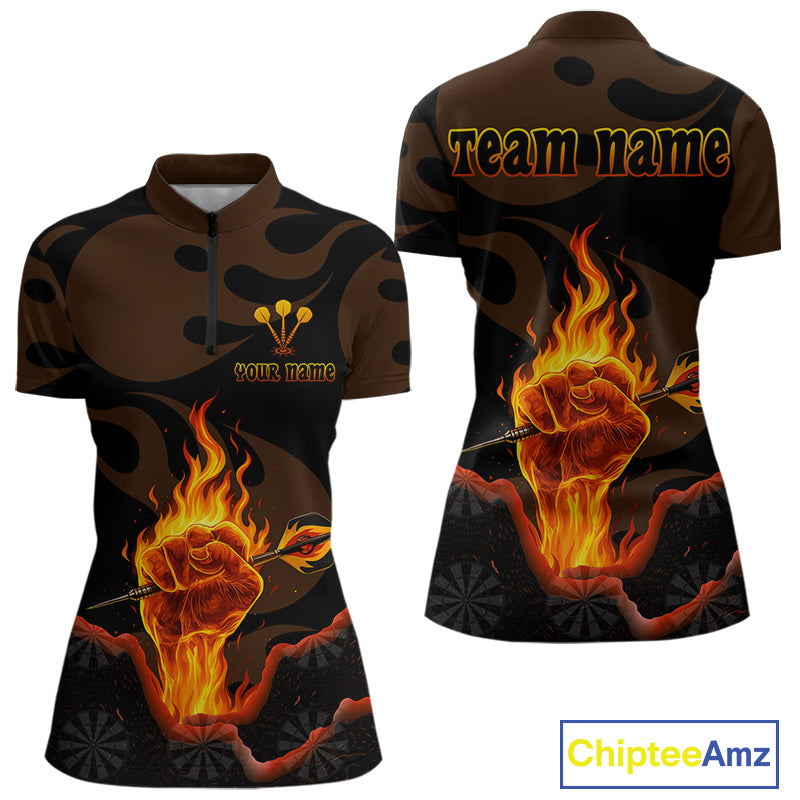 Flaming Hand & Dart Arrow Darts Shirts For Women - Custom Name & Team | Opt1 - Red NYN0639