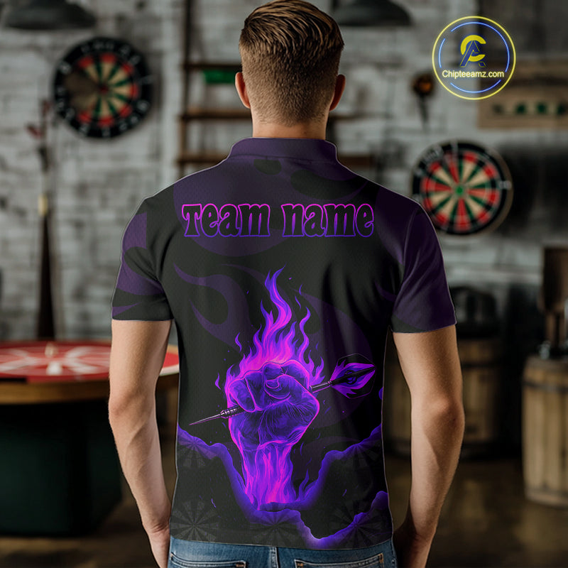 Flaming Hand & Dart Arrow Darts Shirts For Men - Custom Name & Team | Opt2 - Purple NYN0640