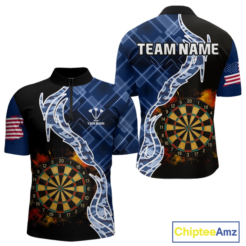 Colorful Splash Dartboard & Cobalt Camo Darts Shirt For Men - Custom Team Name NYN0376