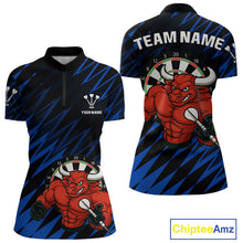 Load image into Gallery viewer, Maroon &amp; White Bull Holding Dart Arrow Darts Shirt For Women - Custom Team Name |Blue NYN0381