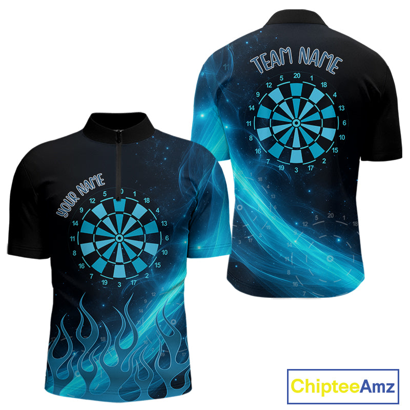 Dartboard 3D Lightning Darts Shirt For Men Custom Name & Team Jersey | Opt1 - Blue NYN0645