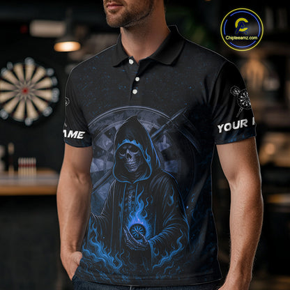 Custom Blue Skull Dartboard Grunge Polo Darts Jerseys For Women, Darts Team Shirt Uniform NYN0870