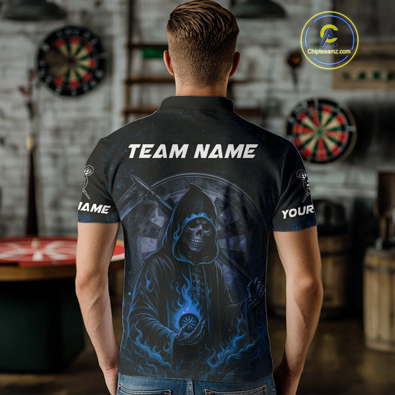 Custom Blue Skull Dartboard Grunge Polo Darts Jerseys For Women, Darts Team Shirt Uniform NYN0870