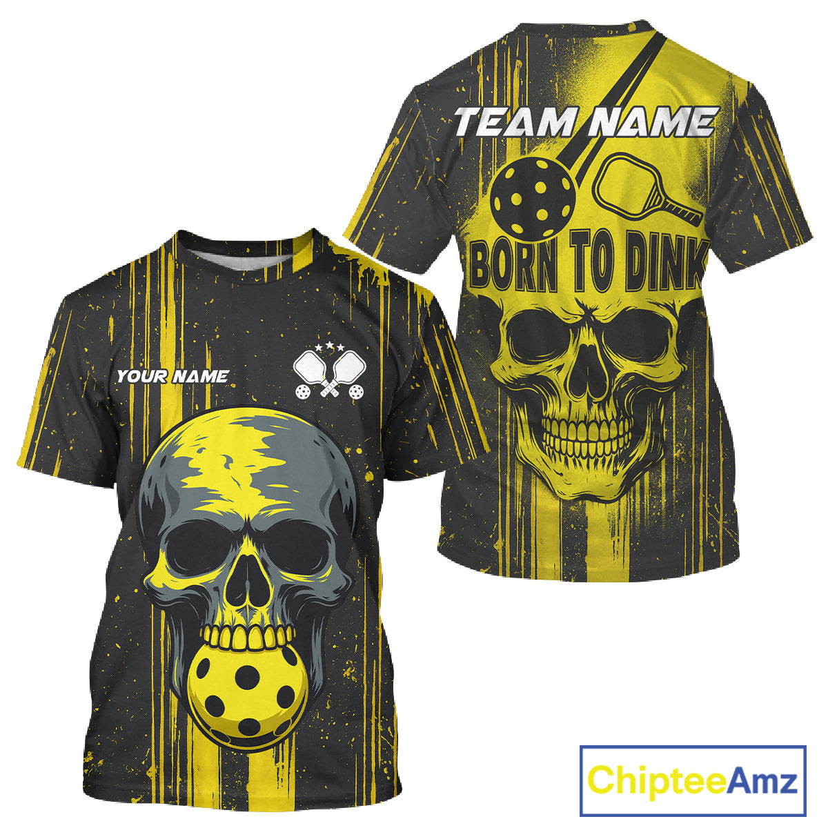 Custom Yellow Skull Pickleball T-Shirt For Men Personalized Halloween Pickleball Outfit NYN1263