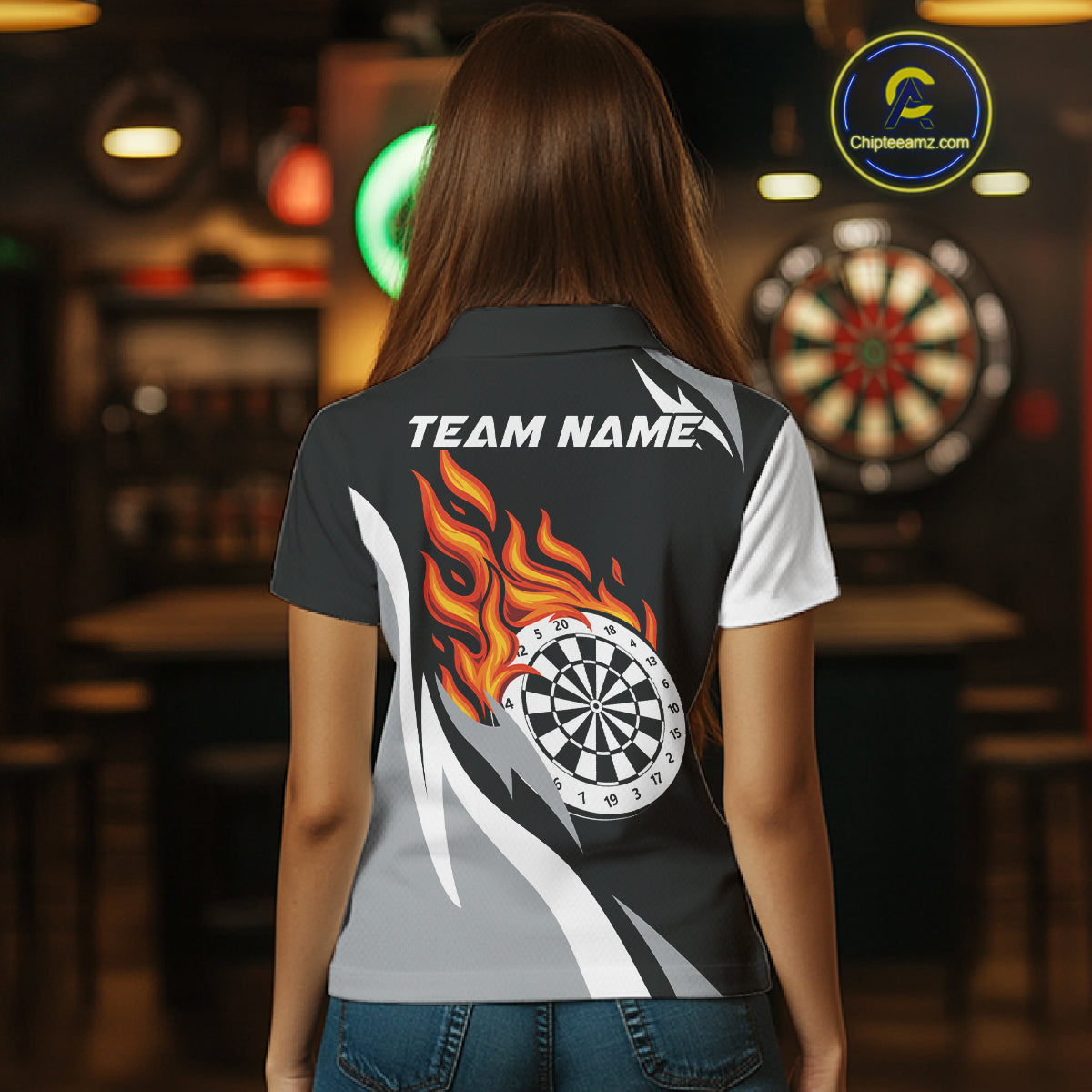 Custom Orange Flame Dartboard Darts Jersey For Women Outfit Dart Team Jersey NYN1269