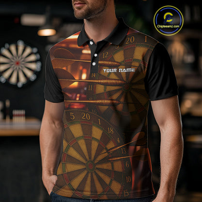 Gold Dartboard & Dart Arrows Pattern, Darts Team Shirt For Men - Customizable Name NYN0387