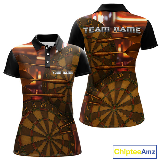 Gold Dartboard & Dart Arrows Pattern, Darts Team Shirt For Women - Customizable Name NYN0387
