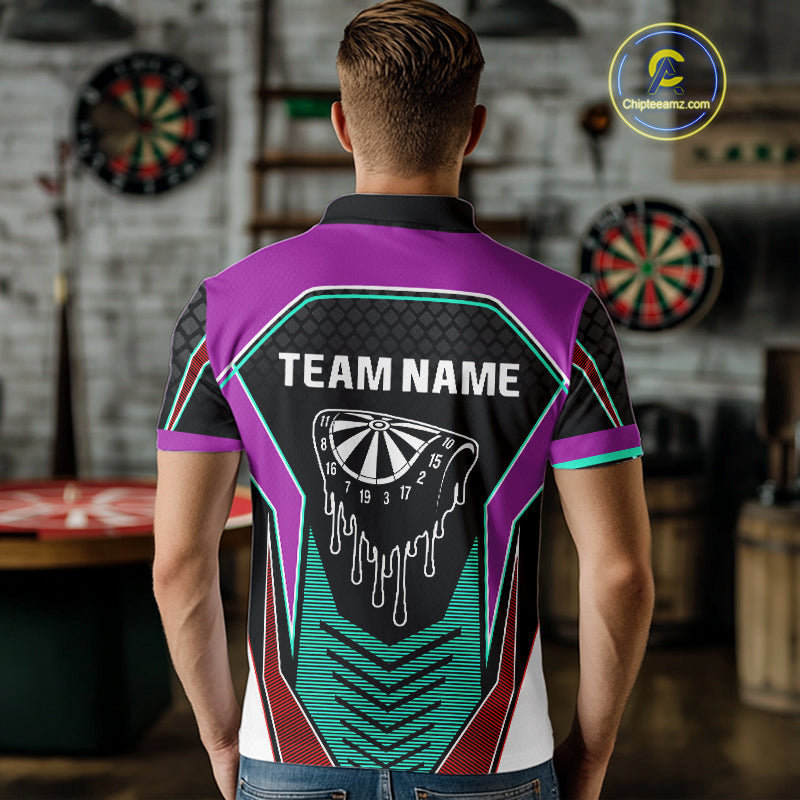 Colorful Darts Team Shirt For Men With Dripping Dartboard - Customizable Name NYN0391