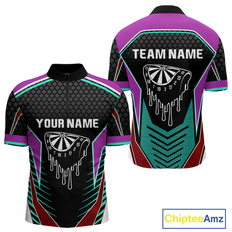 Colorful Darts Team Shirt For Men With Dripping Dartboard - Customizable Name NYN0391