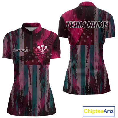 American Flag Eagle Dartboard Women's Darts Shirt Custom Name & Team | Opt2 - Pink NYN0660
