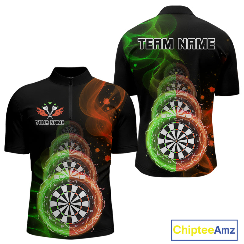 Smoke Thunder Dartboards Men's Darts Shirt Custom Name & Team | Opt2 - Green Orange NYN0663