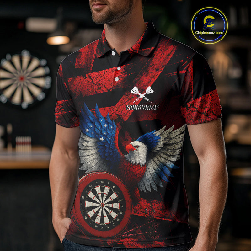 US Flag Eagle Dartboards Grunge Men's Darts Shirt Custom Name & Team | Opt1 - Red NYN0665