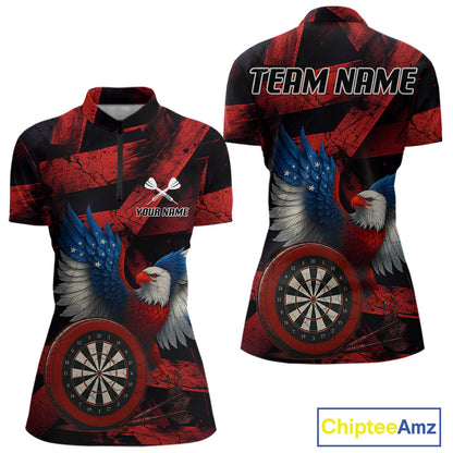 US Flag Eagle Dartboards Grunge Women's Darts Shirt Custom Name & Team | Opt1 - Red NYN0665