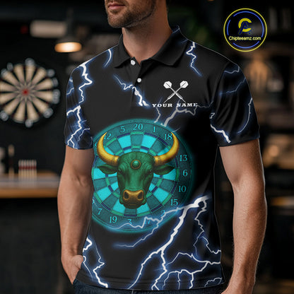 Turquoise Cow Head Skull Dartboard Funny Darts Shirt For Men - Customizable Name NYN0402