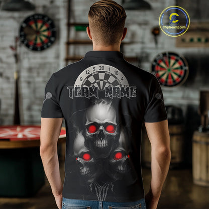 Custom Black And Red Skulls Silver Dartboard Darts Shirt For Men Outfit Dart Polo Jerseys NYN0897