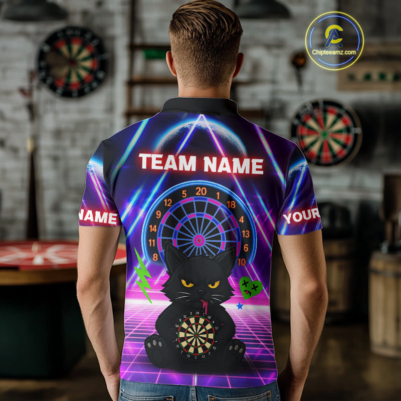 Dark Cat & Neon Electric Men's Darts Shirt - Custom Name For Dart Players NYN0416