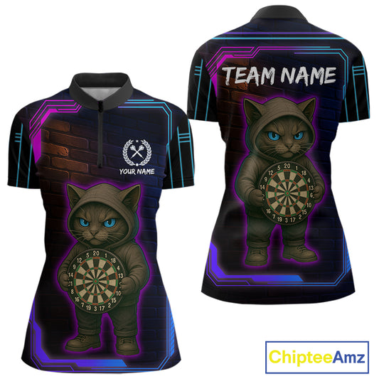 Lightning Cat Tech Neon Dartboard Women's Darts Shirt - Custom Name For Darts Jersey NYN0429