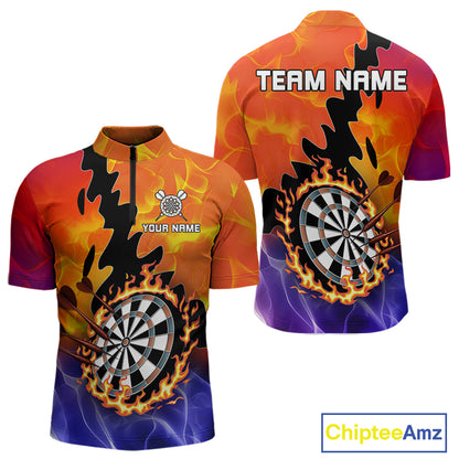 Flaming Dartboard Multi Color Darts Shirt For Men - Personalized Name For Players NYN0682