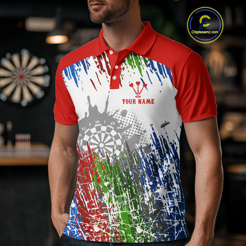 Dartboard Colorful Splashed Men's Darts Shirt - Custom Name For Players | Opt1 - Red NYN0683