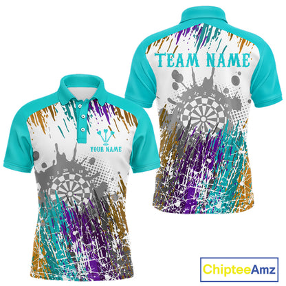Dartboard Colorful Splashed Men's Darts Shirt - Custom Name For Players | Opt2 - Turquoise NYN0684