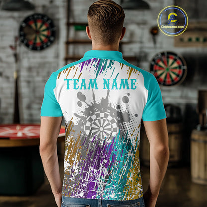 Dartboard Colorful Splashed Men's Darts Shirt - Custom Name For Players | Opt2 - Turquoise NYN0684