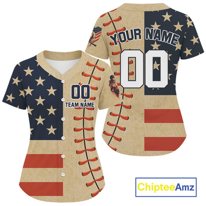 Custom Red And Blue Patriotic Baseball Shirts For Women Outfit US Flag Baseball Jerseys NYN0909