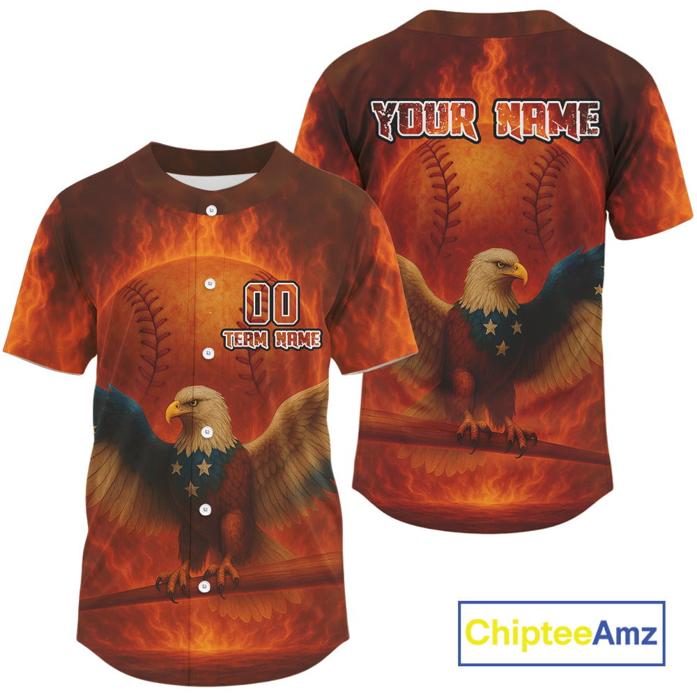 Personalized Eagle Flaming Baseball Ball Jerseys For Men Youth Baseball Tournament Shirt NYN0919
