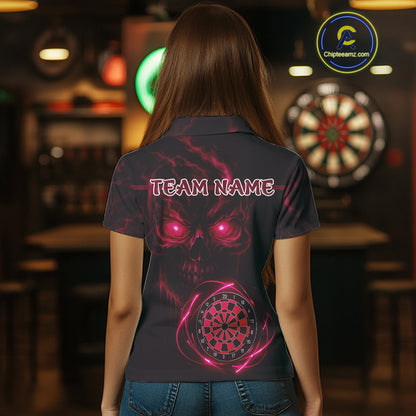 Custom Lightning Red Skull Dartboard Polo Dart Shirt For Women Outfit Skull Dart Team Jerseys NYN0929