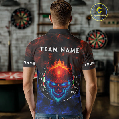 Flame Skull Dartboard Men's Darts Polo Shirt - Custom Name For Players NYN0745