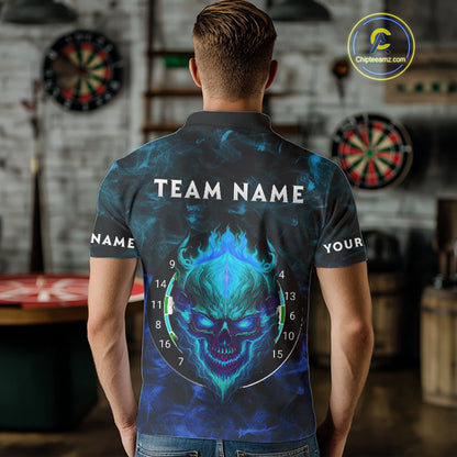 Flame Skull Dartboard Men's Darts Polo  Shirt - Custom Name For Players NYN0746
