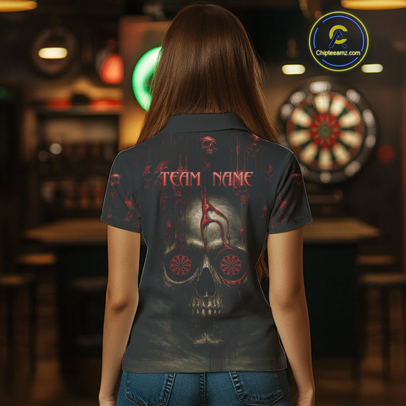 Custom Women's Darts Polo Shirts Red Dripping Blood Skull For Darts Jersey NYN0775
