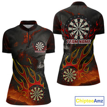Load image into Gallery viewer, Flaming Dartboard Grunge Custom Red Dart 1/4-Zip Shirts For Women, Dart Team Jerseys NYN0793
