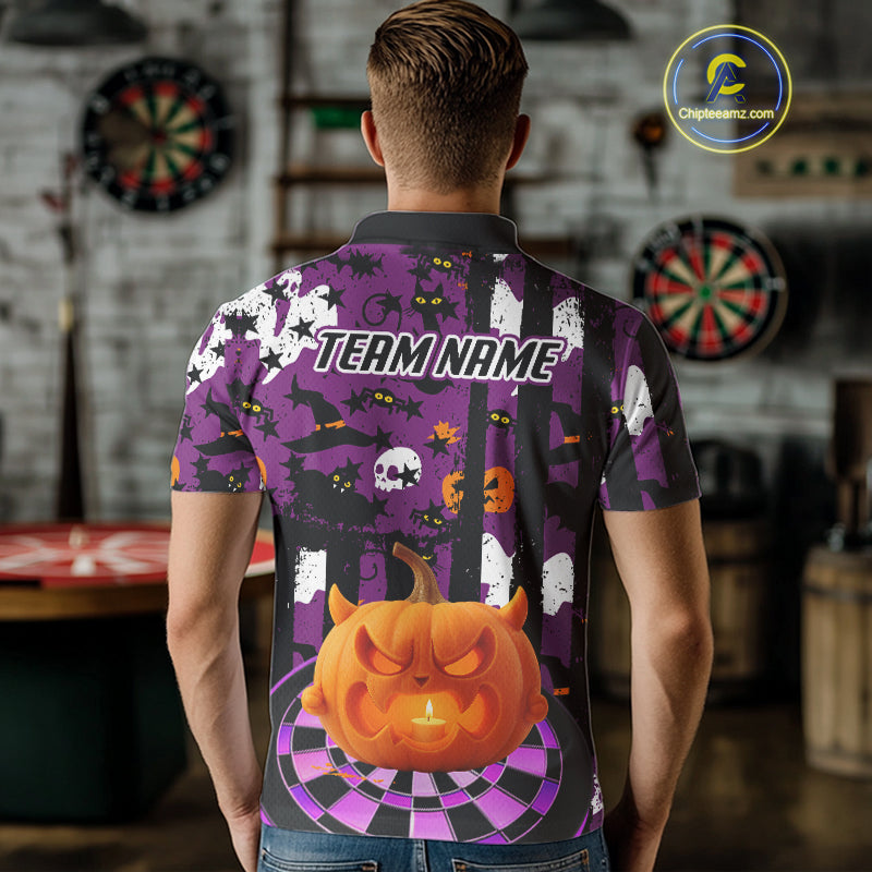 Pumpkin & Dartboard Custom Funny Halloween Dart Polo Shirts For Men, Dart Team Jerseys NYN0806