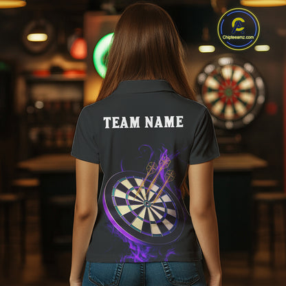 Custom Purple Flames Darts Raven Gothic Polo Darts Jerseys For Women Outfits Dart Jersey NYN0867