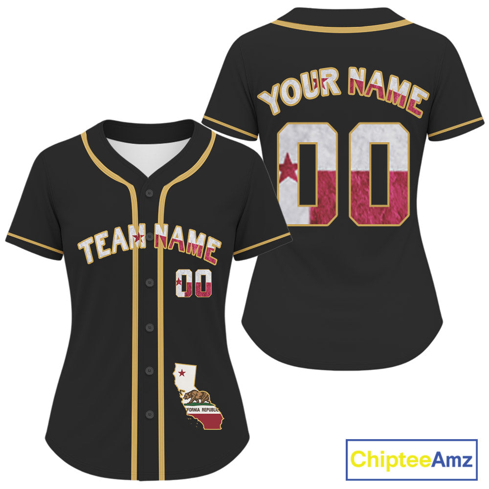 Custom California State Flag Patriotic Baseball Jersey For Women Baseball Patriotic Shirt NYN0891