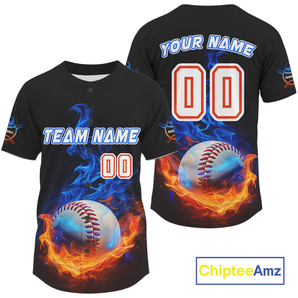 Flaming 3D Ball Custom Baseball Jersey For Men Personalized With Name & Number NYN0896