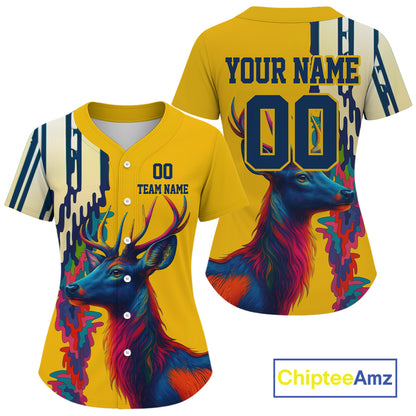Custom Colorful Deer Baseball Shirt For Women Outfit Hunt Baseball Jerseys NYN1328