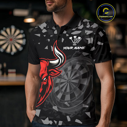 Bull & Dartboard Custom Grunge Men's Darts Polo Shirt  - Red Darts Team Jersey NYN0716