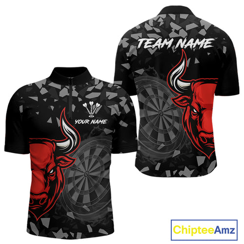 Bull & Dartboard Custom Grunge Men's Darts Quarter-zip Shirt  - Darts Team Jersey NYN0716