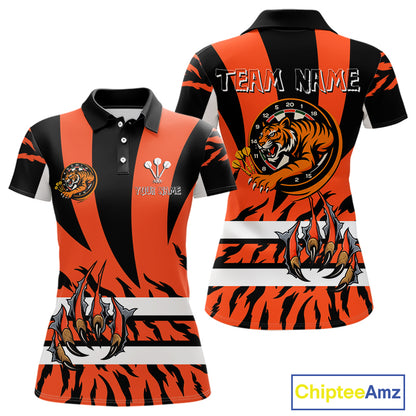 Fierce Tiger & Claws Dartboard Women's Orange Darts Shirt - Custom Name For Players NYN0479