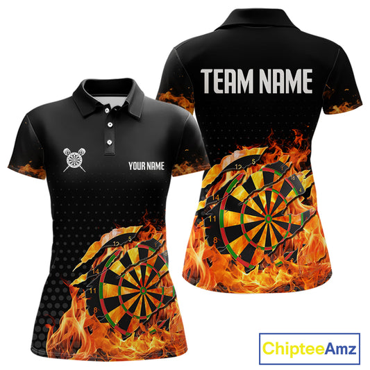 Women's Custom Darts Shirt With Cracked Flame Dartboard And Halftone Pattern NYN0270