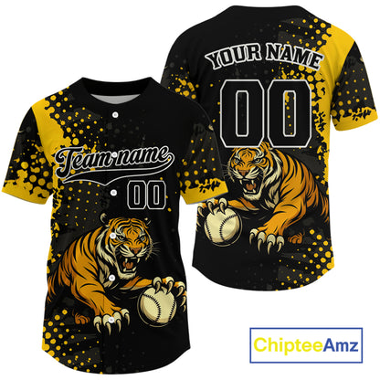 Custom Black And Yellow Tiger Baseball Ball Jerseys For Men Baseball Tournament Jersey NYN1383