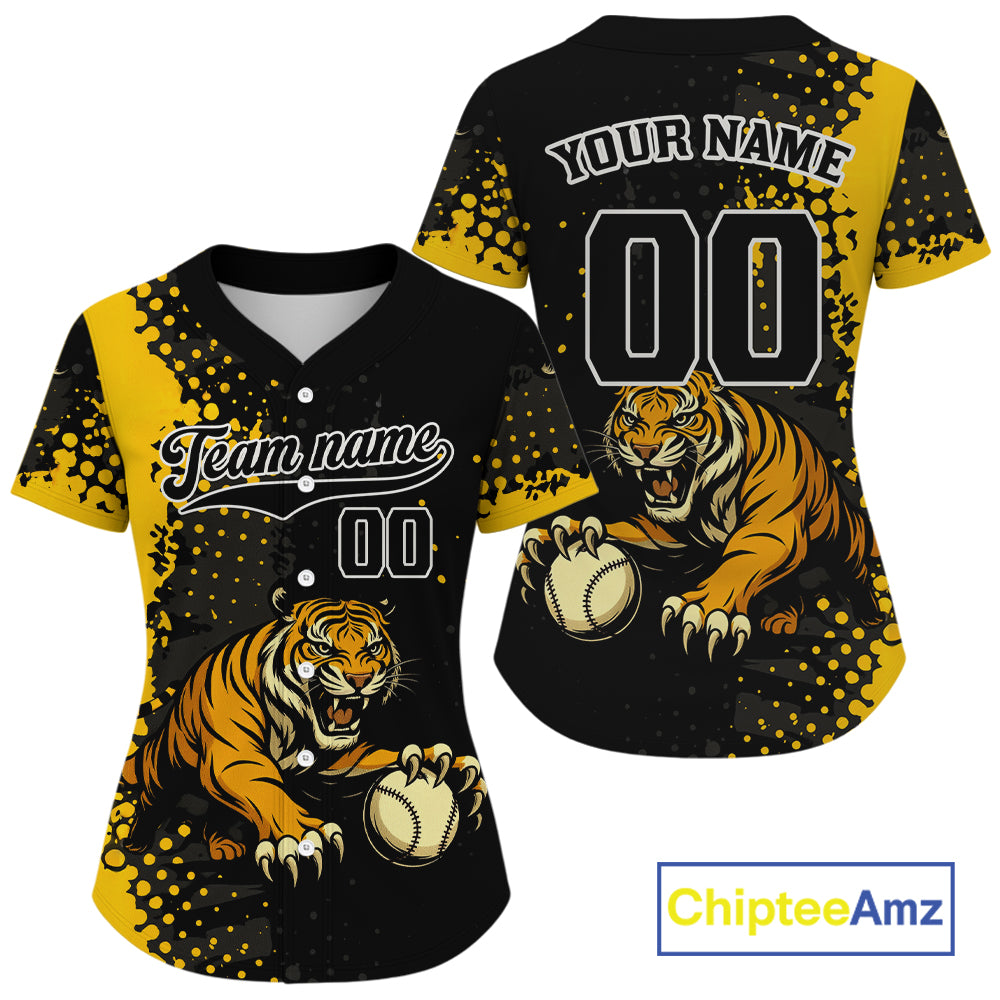 Custom Black And Yellow Tiger Baseball Ball Jerseys For Women Baseball Tournament Jersey NYN1383