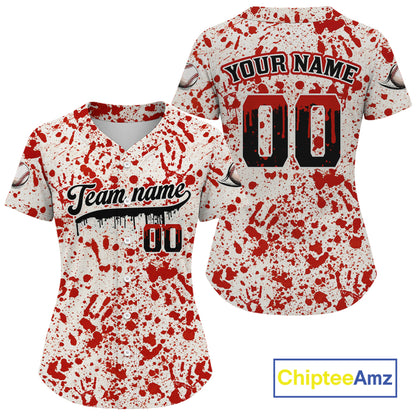 Custom Red Blood Halloween Baseball Shirt For Women Creepy Baseball Tournament Jerseys NYN1387