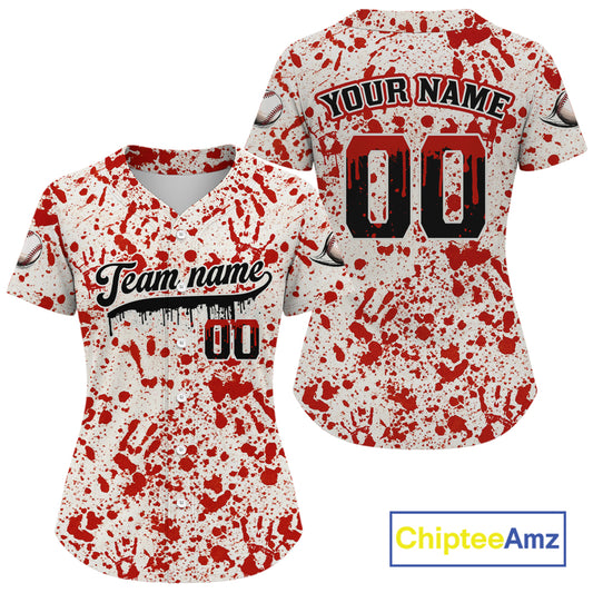 Custom Red Blood Halloween Baseball Shirt For Women Creepy Baseball Tournament Jerseys NYN1387