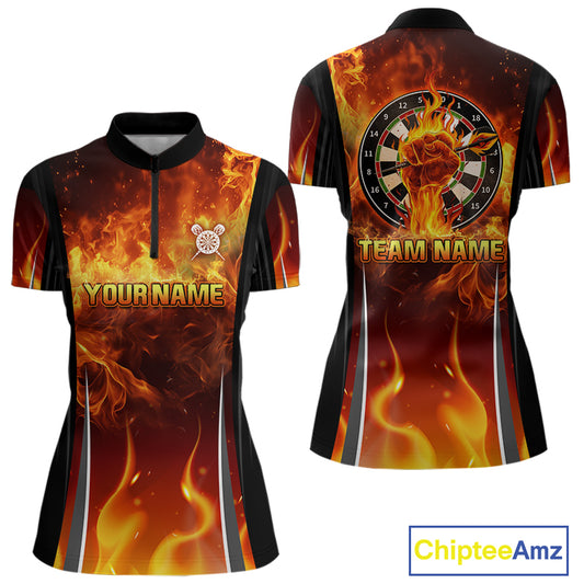 Flaming Hand Holding Dart Arrow Women's Darts Shirt - Custom Name For Darts Jersey NYN0546
