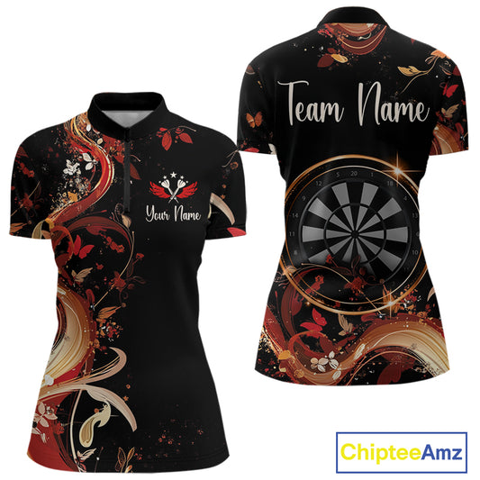 Women's Custom Darts Shirt With Fiery Butterfly Drift Flowers & Golden Dartboards NYN0288