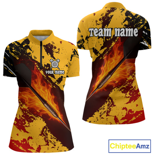 Women's Custom Darts Shirt With Flame Dart Arrows And Black-Yellow Grunge Pattern NYN0290
