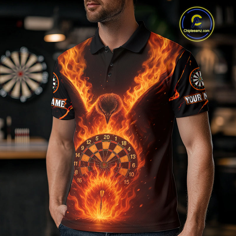Custom Orange Flames Eagle Dartboard Dart Shirt For Men, Outfits Darts Team Jersey NYN1083